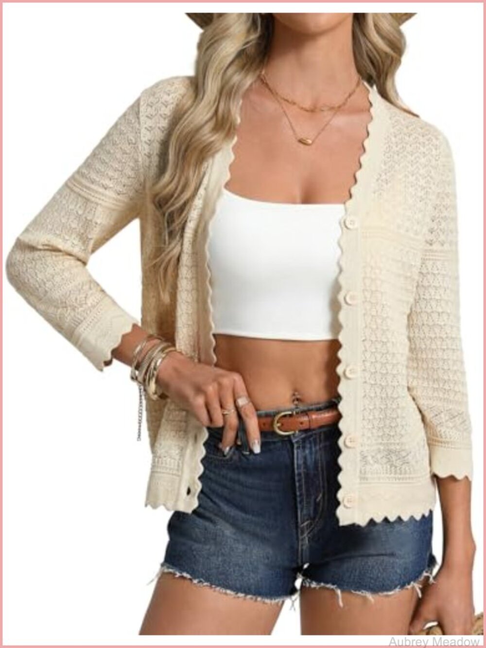 GRACE KARIN Womens 3/4 Sleeve Cardigan Lightweight Hollowed Crochet Shrug